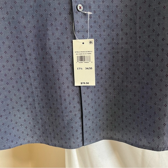 Original Penguin NWT Heritage Slim Fit Long Sleeve Blue Print Size 17 1/2 Shirt - Picture 5 of 9